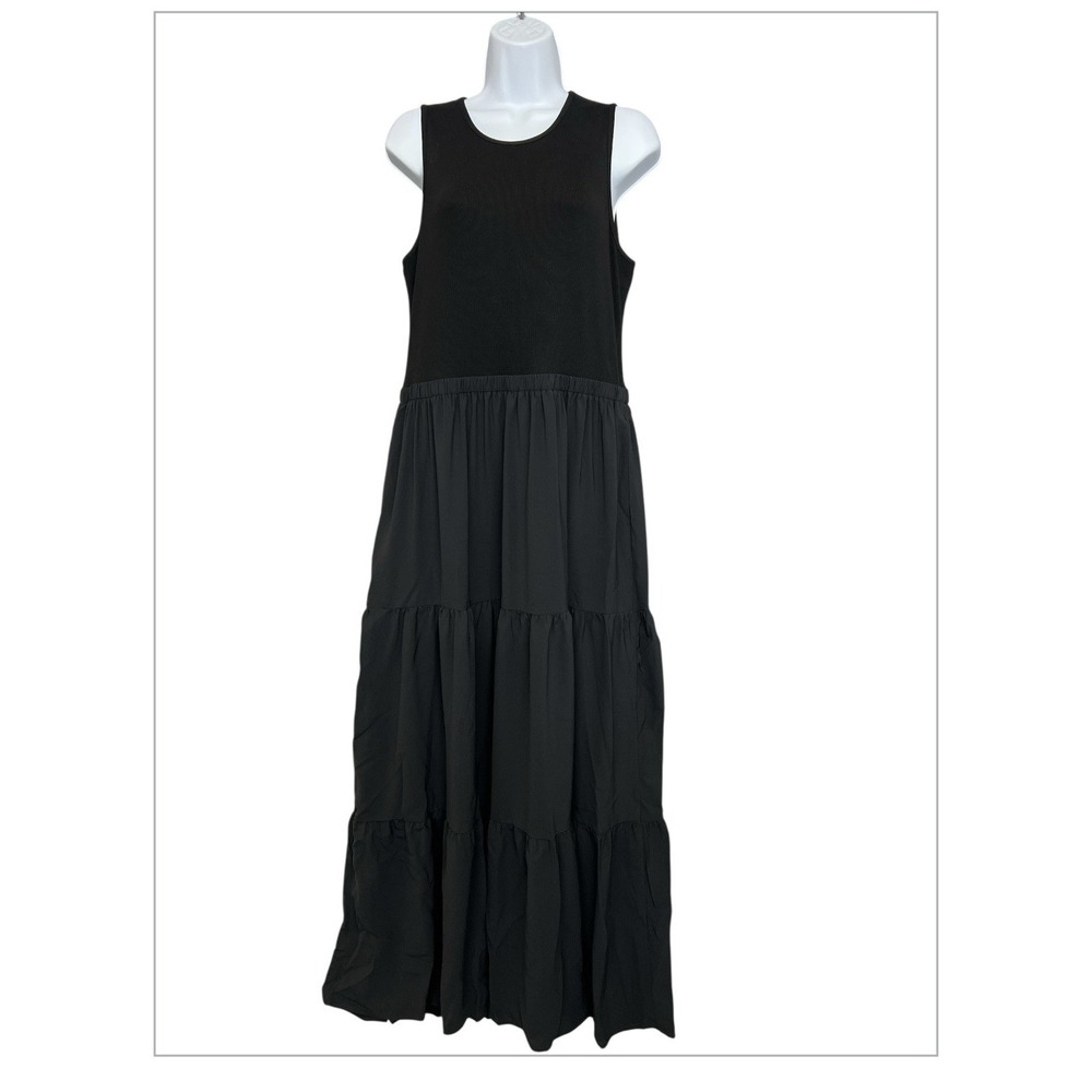 Fashion Women's Maxi Dress Sz Large Layered Pocket Sz Large NWT Black